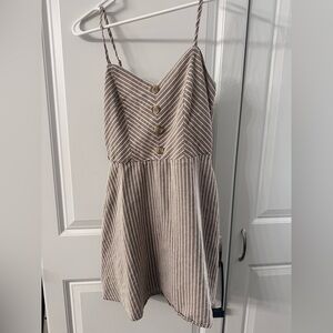 Striped Spaghetti Strap Mini Dress in Beige